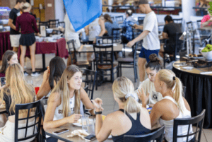 dining hall with students seated at table