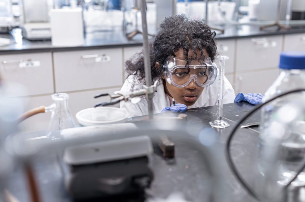 student working in stem lab