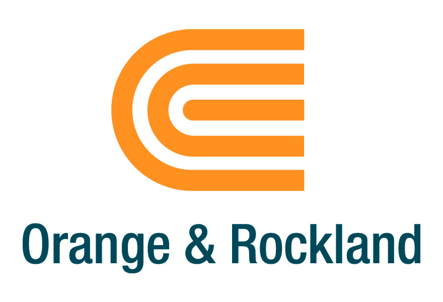 orange and rockland utilities logo with blue text and orange stripes