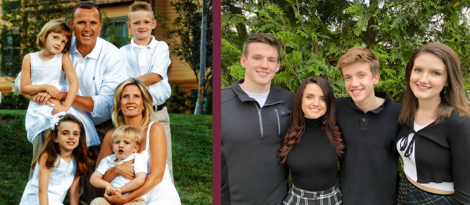 Collage of Daly family Ken and Laurie at their wedding Ken Laurie and four children when young and grown children