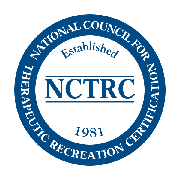National Council of Therapeutic Recreation blue and white circle logo with middle emblem saying established 1981 NCTRC