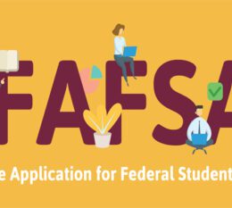 FAFSA free application for federal student aid image with illustrations of people and text