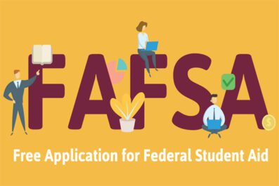 FAFSA free application for federal student aid image with illustrations of people and text