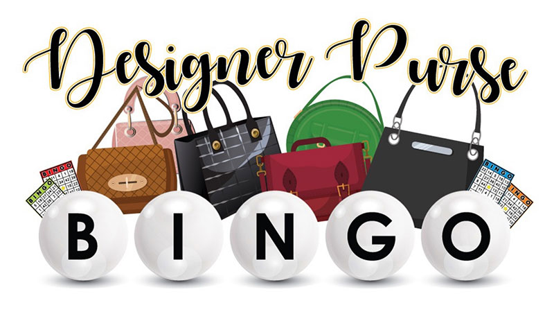 Says Designer Purse Bingo  with purses and bingo balls in the image