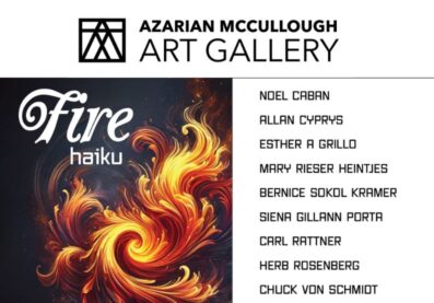 Faire/Haiku image of swirling illustrative flames - date of 11/18-1/5 with reception on 12/7 from 1-4pm azarian mccullough art gallery