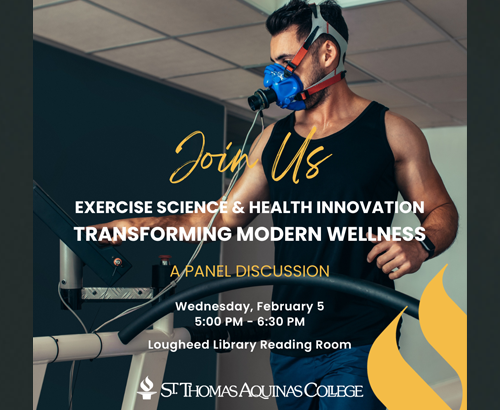 Join us! Exercise Science & Health Innovation Transforming Modern Wellness Panel Discussion Wednesday, February 5 from 5:00 PM – 6:30 PM Lougheed Library Reading Room. and mage of person on treadmill with exercise science breathing equipment